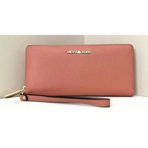 New Michael Kors Jet Set Large Travel Continental Wallet Leather Sherbert